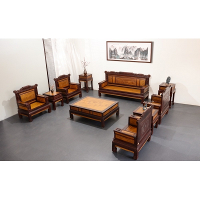 A0603 诗情画意沙发10件套 柬埔寨酸枝+金丝楠