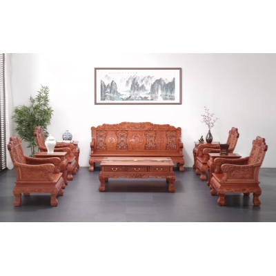 A2503 竹节沙发 缅甸花梨 10件