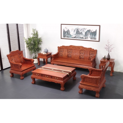 A2503 竹节沙发 缅甸花梨 6件