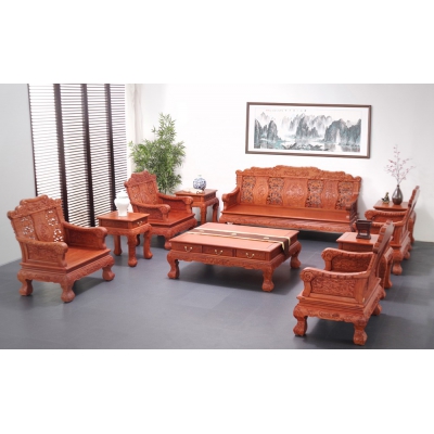 A2503 竹节沙发 缅甸花梨 10件