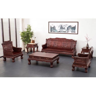 A2521 竹节沙发 柬埔寨酸枝 6件