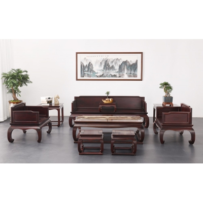 A4215-三围板弯脚沙发-染料紫檀