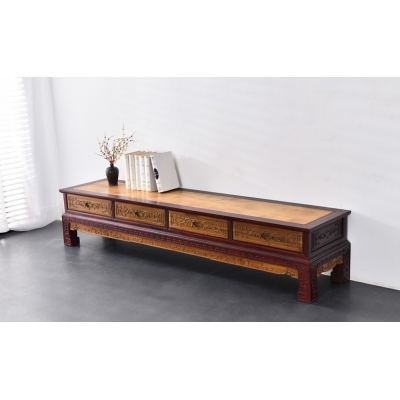 B0621+14-雕花四抽电视柜-柬埔寨酸枝+金丝楠000