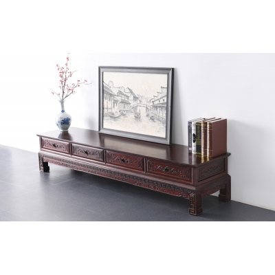 B0615 直腿四抽雕花电视柜 染料紫檀