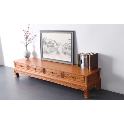 B0603 直腿四抽雕花电视柜  缅甸花梨