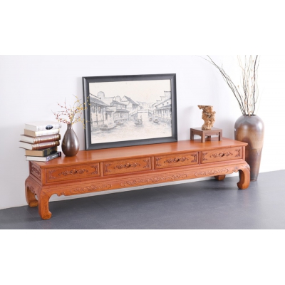 B1103 花开富贵电视柜 缅甸花梨
