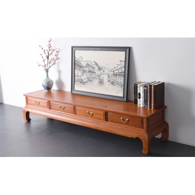 B1203 弯腿素面四抽电视柜 缅甸花梨