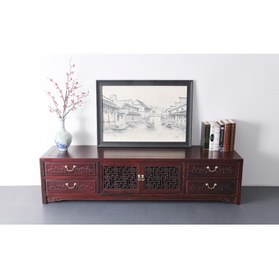 B0715 万字纹电视柜 染料紫檀