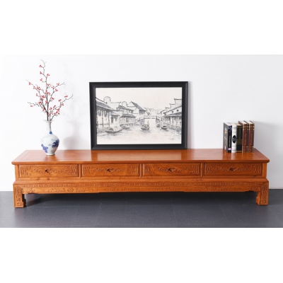 B3403 2.45M雕花四抽电视柜 缅甸花梨