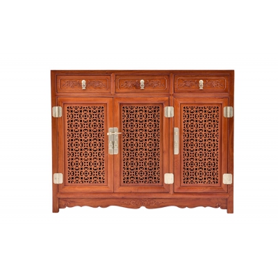 Q0403 三门雕花鞋柜 缅甸花梨