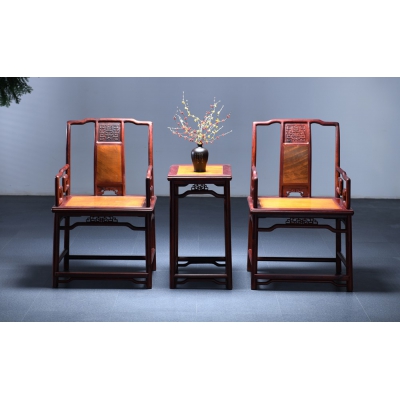 K0202+14 苏式南官帽椅带几 巴里黄檀+金丝楠