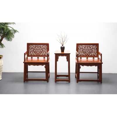 K3303-雕花椅带几-缅甸花梨