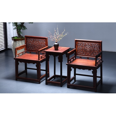 K3302 雕花椅带几 巴里黄檀