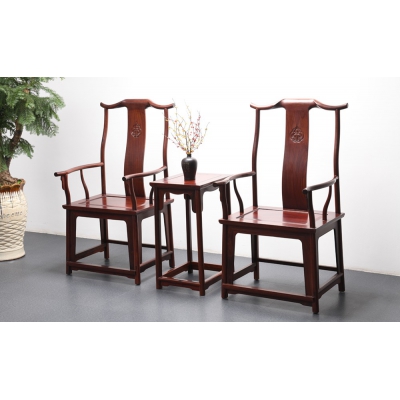 K3202-四出头官帽椅带几-巴里黄檀