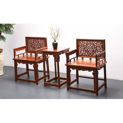 K3303-雕花椅带几-缅甸花梨