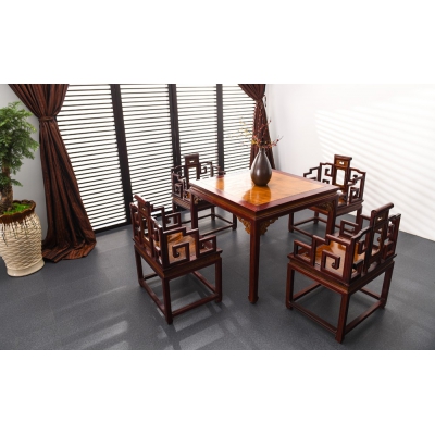 E2502+14 方桌带椅 巴里黄檀+金丝楠
