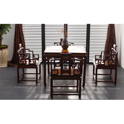 E2502+14 方桌带椅 巴里黄檀+金丝楠