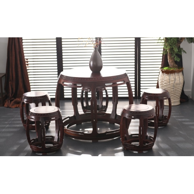 E1202 五开光圆桌带凳 巴里黄檀