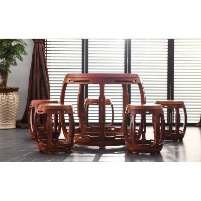 E1203 五开光圆台带凳 缅甸花梨