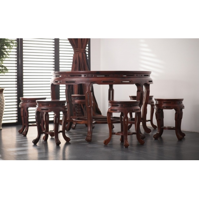 E2002 圆餐桌带凳 巴里黄檀