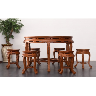 E2003 圆餐桌带凳 缅花