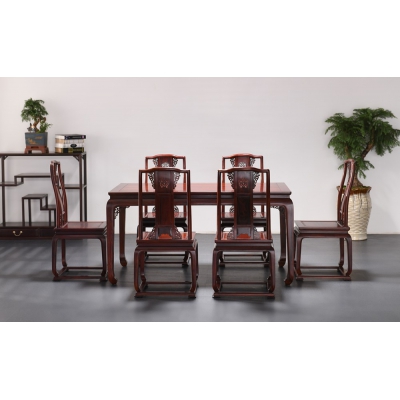 E0202-如意腿餐桌带椅-巴里黄檀