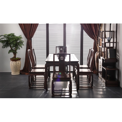 E0215-如意腿餐桌--染料紫檀