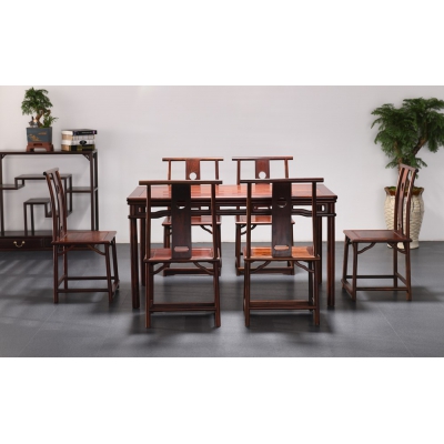 E2301-马蹄足餐桌带椅-大红酸枝