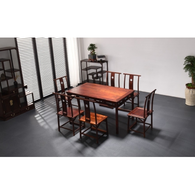 E2301-马蹄足餐桌带椅-大红酸枝