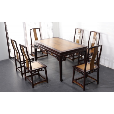 E2321+14 马蹄足餐桌带椅 柬酸+金丝楠