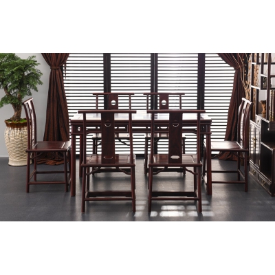 E4215 圆包圆餐桌带椅  染料紫檀