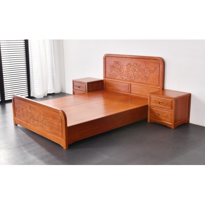 L3303 1.5M牡丹大床 缅甸花梨