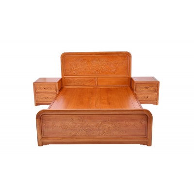 L3303 1.5M牡丹大床 缅甸花梨