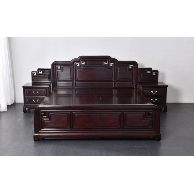 L4215  檀雕花鸟大床（素面） 染料紫檀