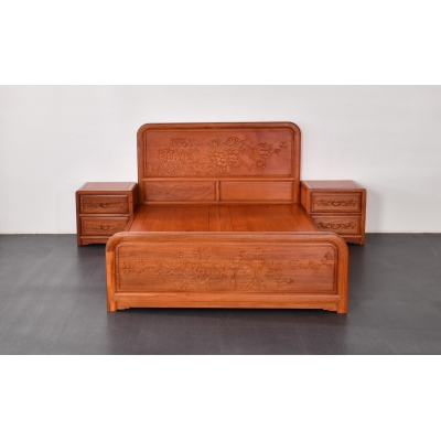 L3303 1.5M牡丹大床 缅甸花梨