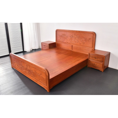 L3403 1.8M牡丹大床 缅甸花梨