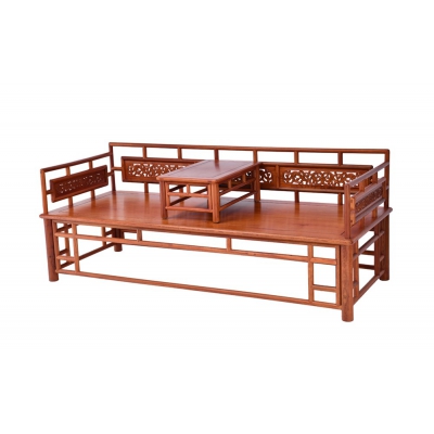 N1103-圆腿雕花罗汉床-缅甸花梨