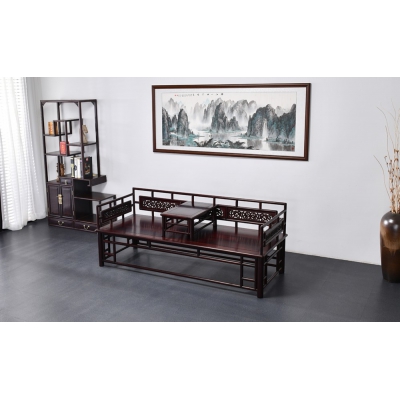 N1115-圆腿雕花罗汉床-染料紫檀_