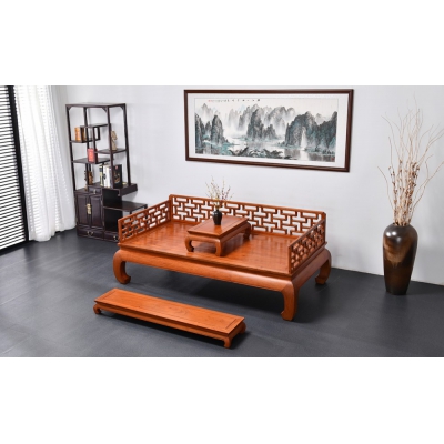 N0803-万字纹罗汉床-缅甸花梨