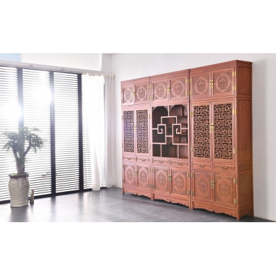 J1303 万字纹波谷书柜 缅甸花梨