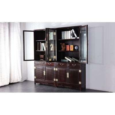 J1615 二抽对开门玻璃书柜 染料紫檀