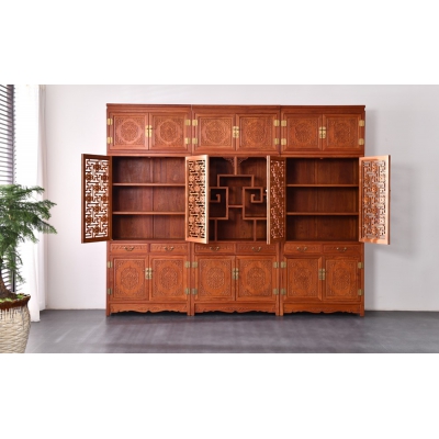 J1303 万字纹波谷书柜 缅甸花梨