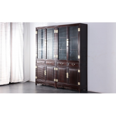 J1615 二抽对开门玻璃书柜 染料紫檀