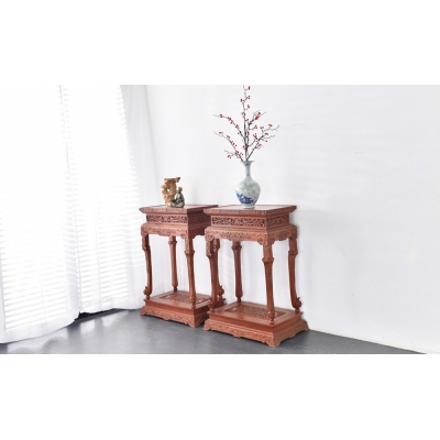 H3603 雕花香几 缅甸花梨