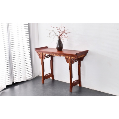 HF0103 镶黄杨翘头案 缅甸花梨