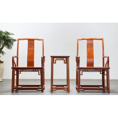 K2603 夔纹扶手官帽椅带几 缅甸花梨