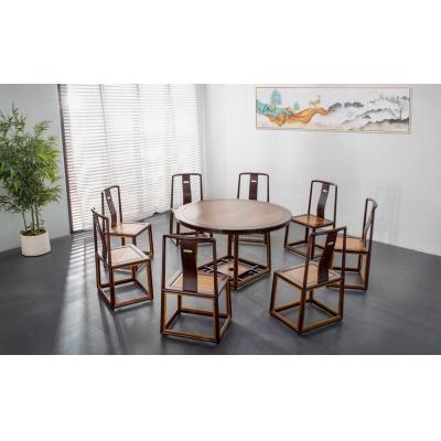 E0821+14 新明式餐桌带椅 柬埔寨酸枝+金丝楠