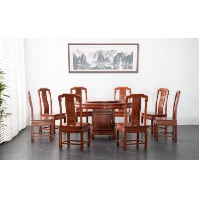 E1003 1.38M国色天香餐桌带椅 大果紫檀