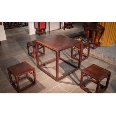 E0501 霸王帐方桌带凳 交趾黄檀
