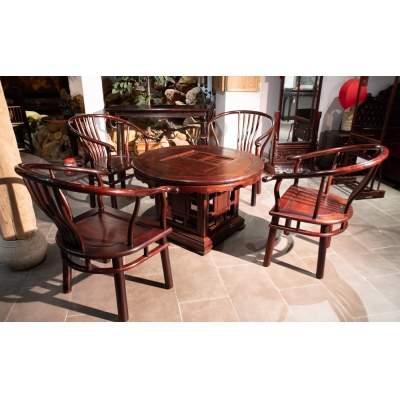 H4201 圆茶台带椅 交趾黄檀